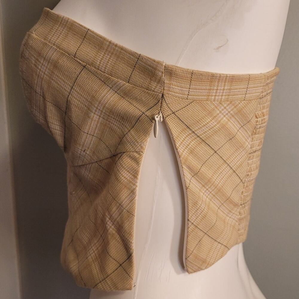 Free people plaid corset top strapless out west western crop tan tube top sz 4 - Picture 7 of 15